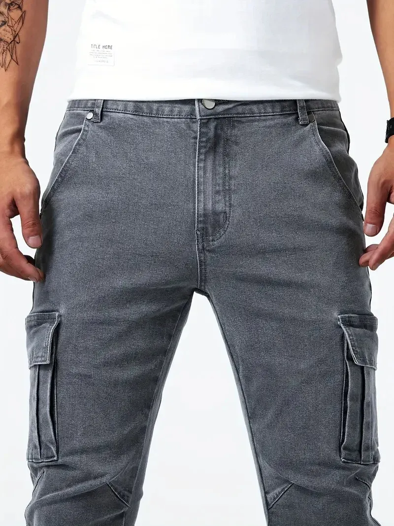 Men's Trendy Slim-fit Denim Cargo Pants with Pockets | Perfect for Everyday Wear