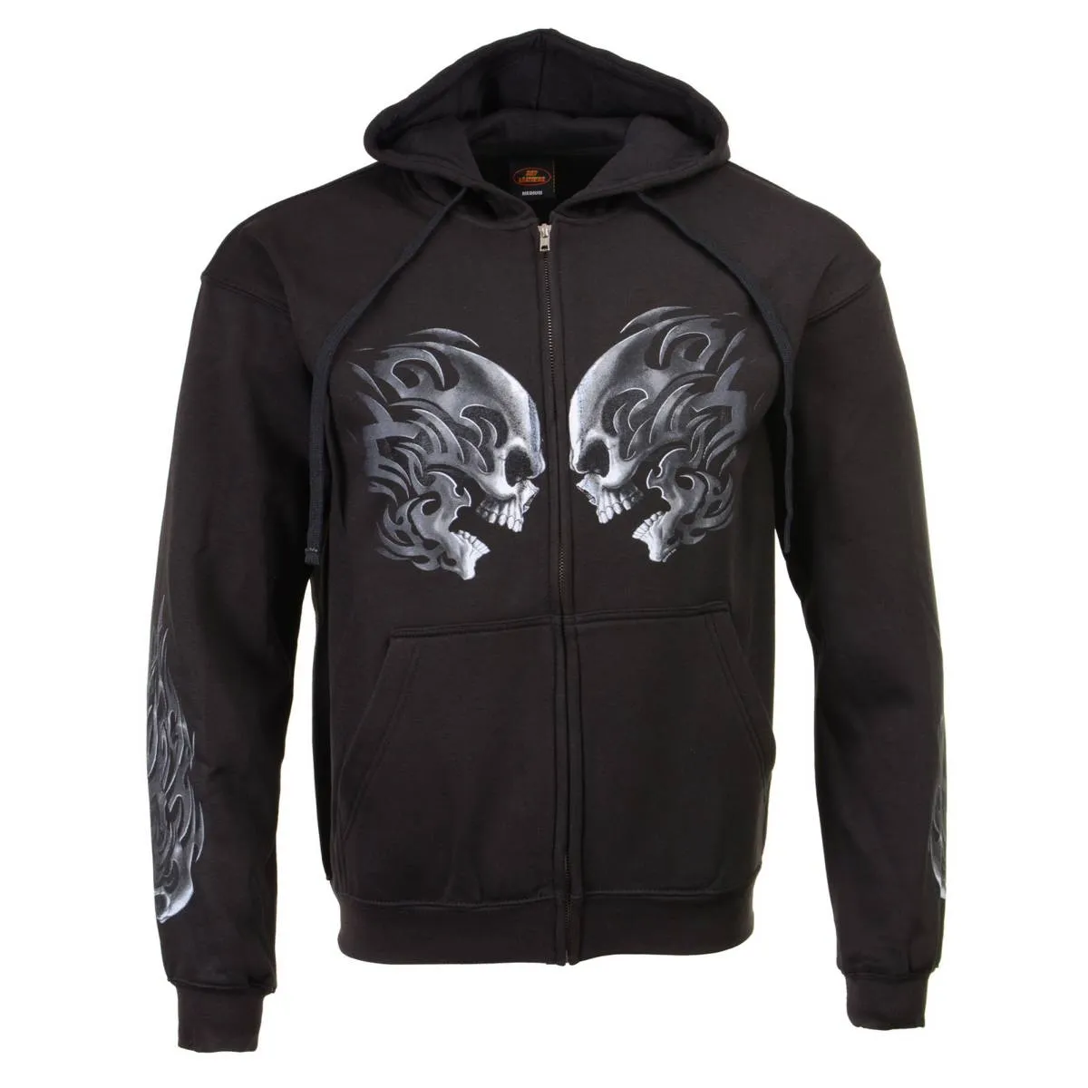 Milwaukee Leather MPMH118001 Men’s ‘Head Butt Skulls’ Black Hoodie with Zipper Closure