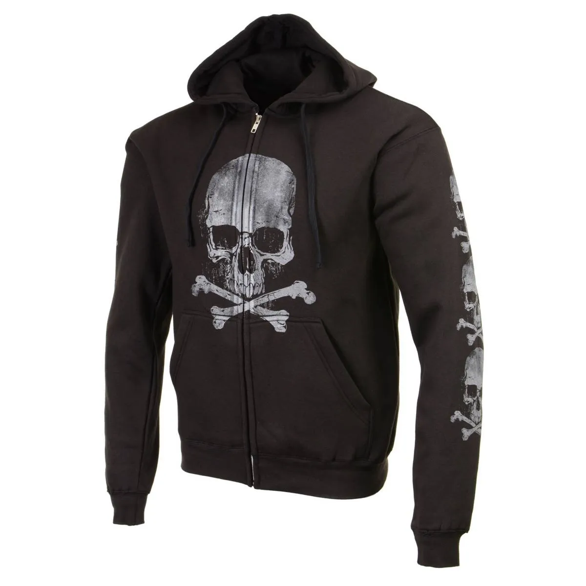 Milwaukee Leather MPMH118003 Men’s ‘Skull and Crossbones’ Black Hoodie with Zipper Closure