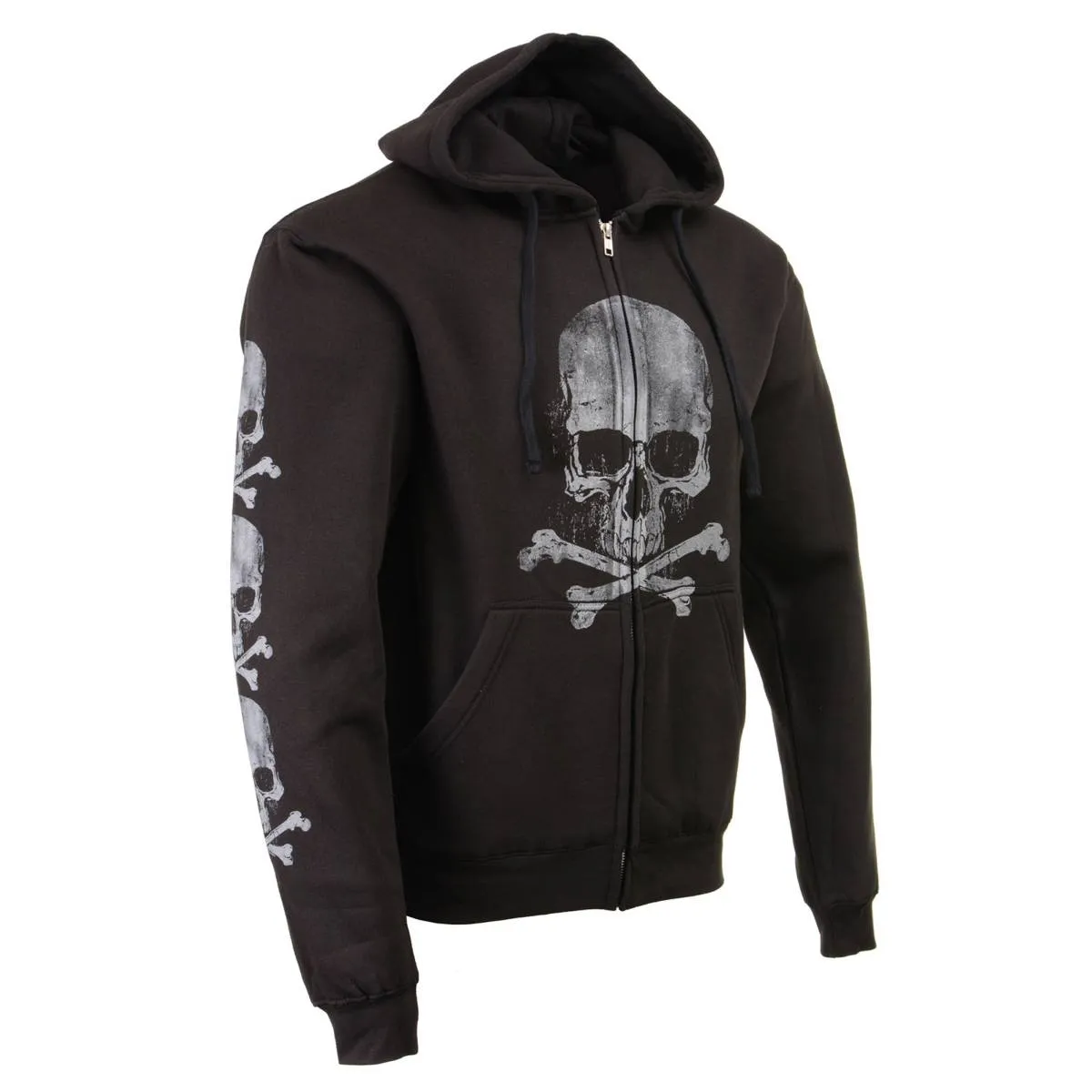 Milwaukee Leather MPMH118003 Men’s ‘Skull and Crossbones’ Black Hoodie with Zipper Closure