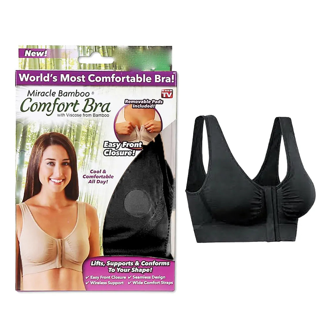 Miracle Bamboo Comfort Bra - Black - Medium (Bust 35"-37")