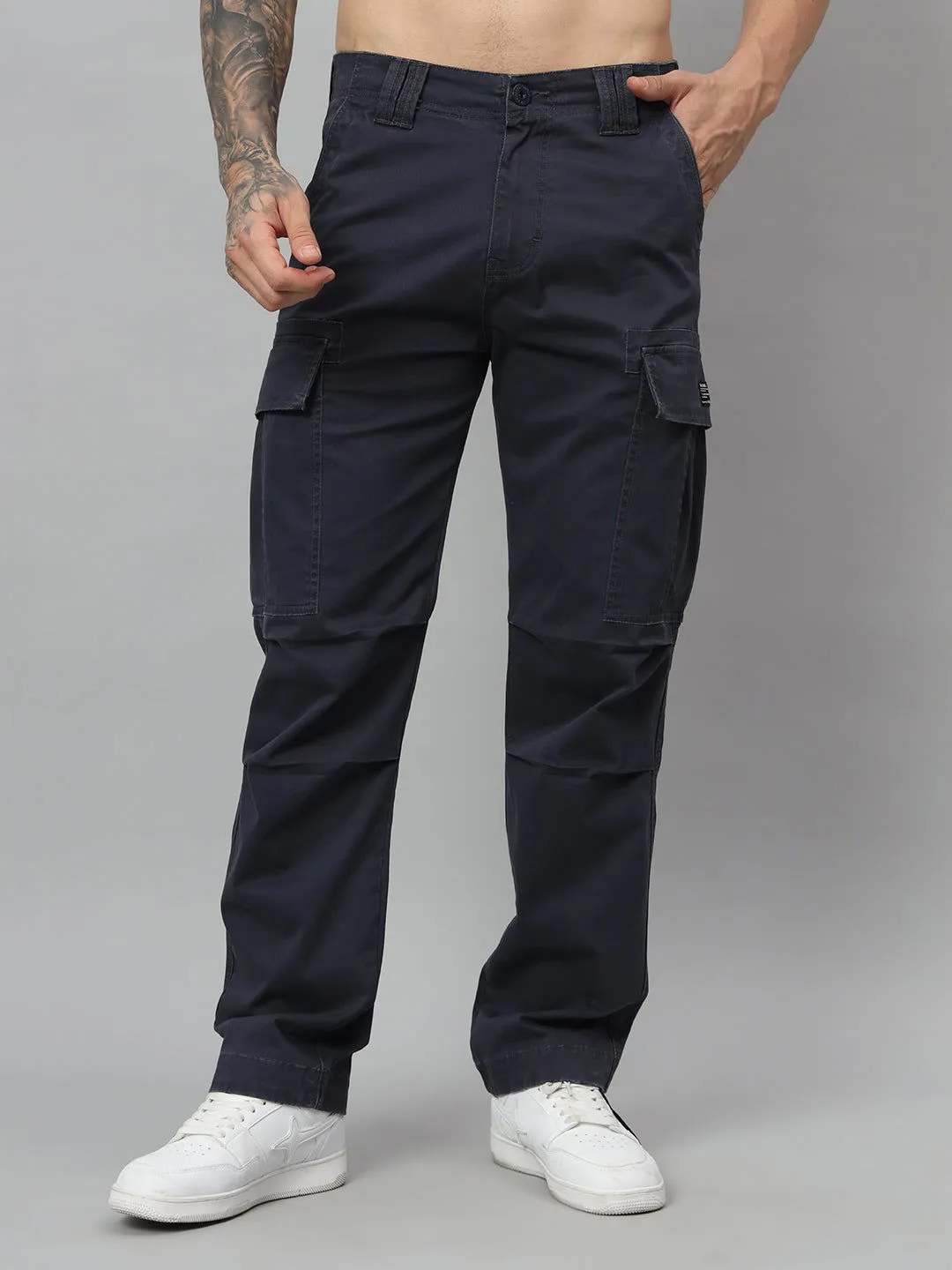 NAVY WASHED BAGGY CARGO