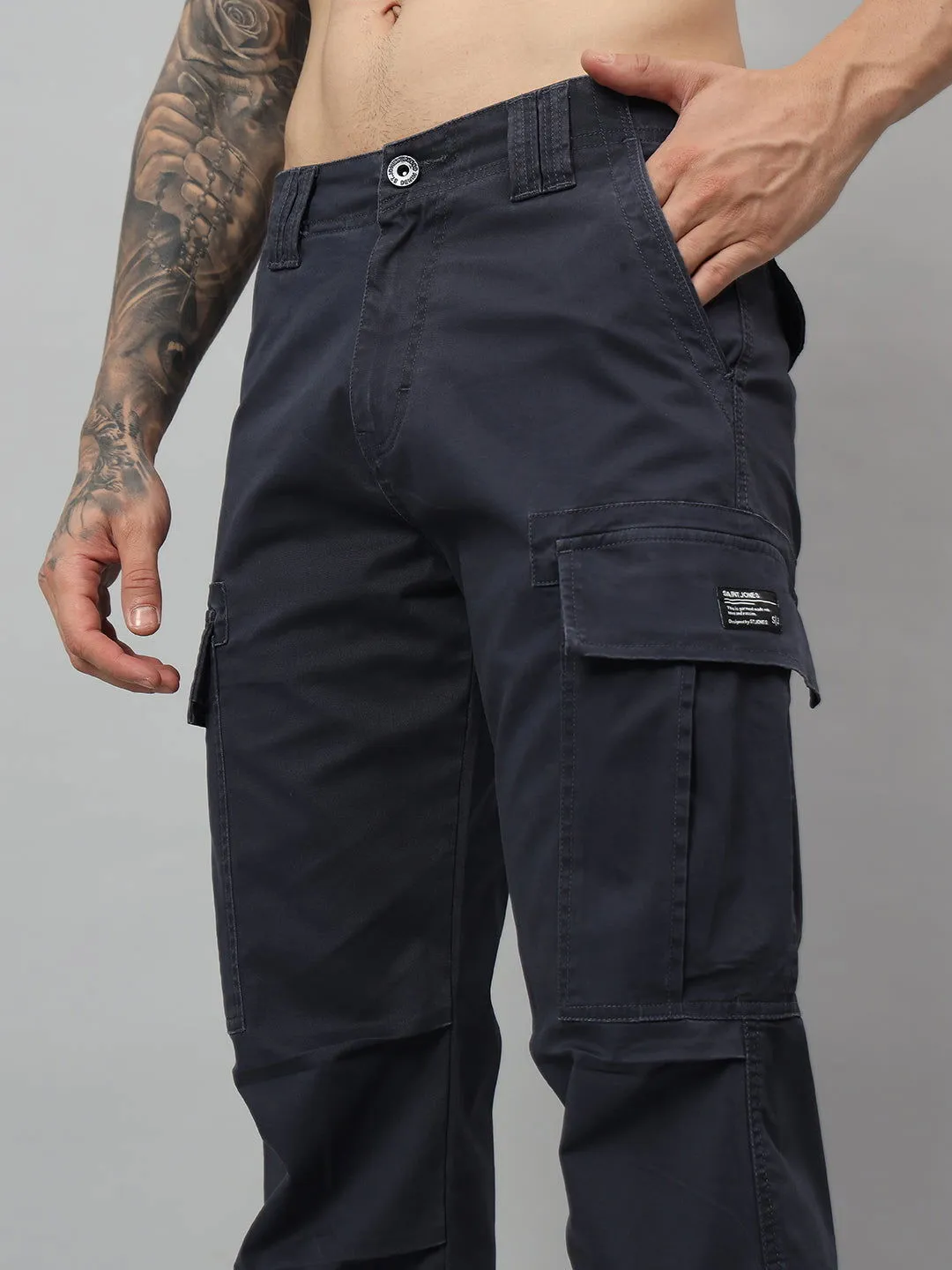 NAVY WASHED BAGGY CARGO