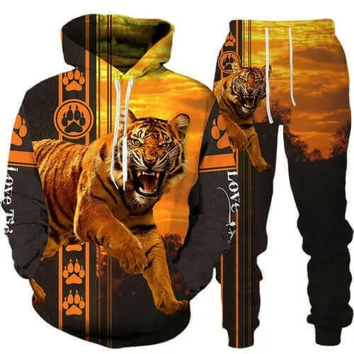 New Animal 3d Tiger Printed Hoodie   Pants Suit Cool Men/women 2 Pcs