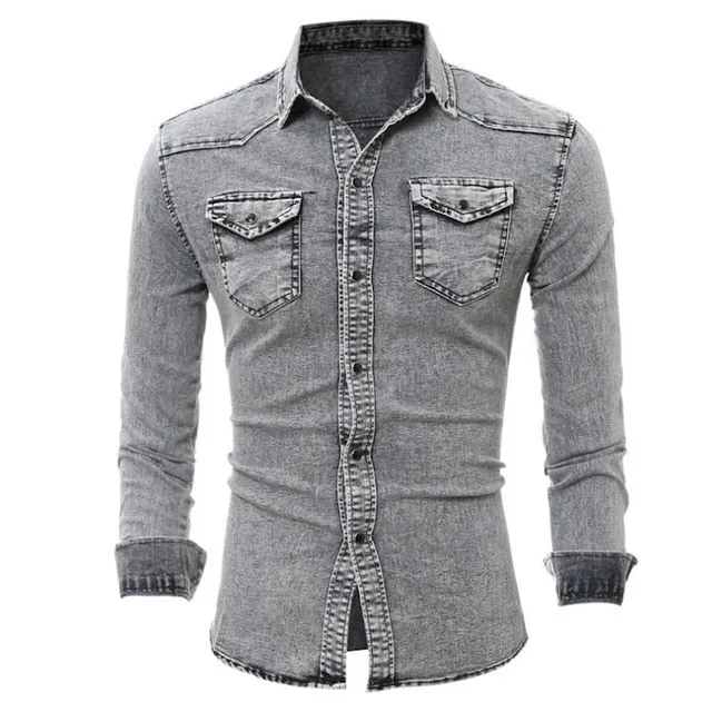 New Fashion Men's Jeans Casual Slim Stylish Wash-Vintage Denim Shirts Tops Plus Size M-2XL