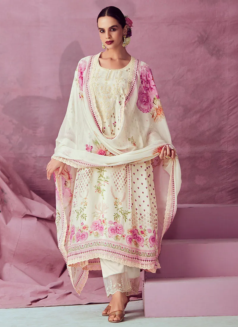 Off White Embroidered Pakistani Salwar Kameez Suit