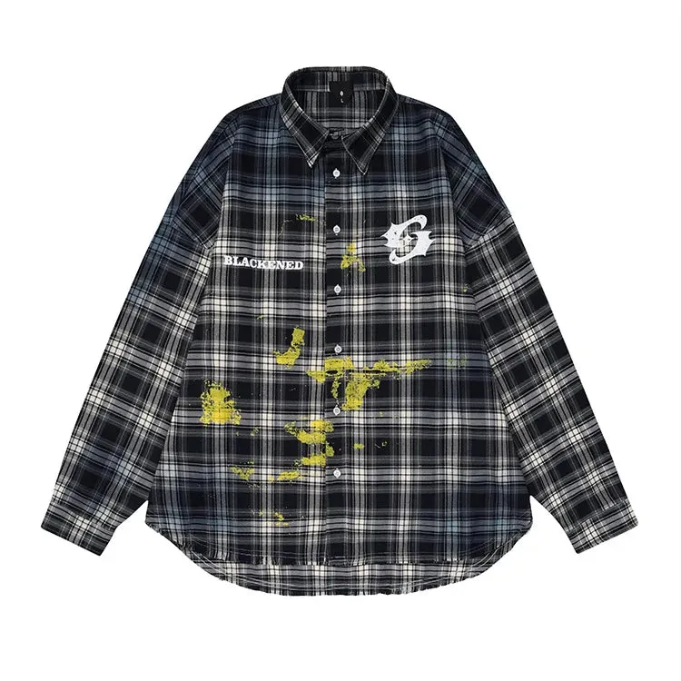 Paint Splatter Plaid Shirts - Hip Hop Style