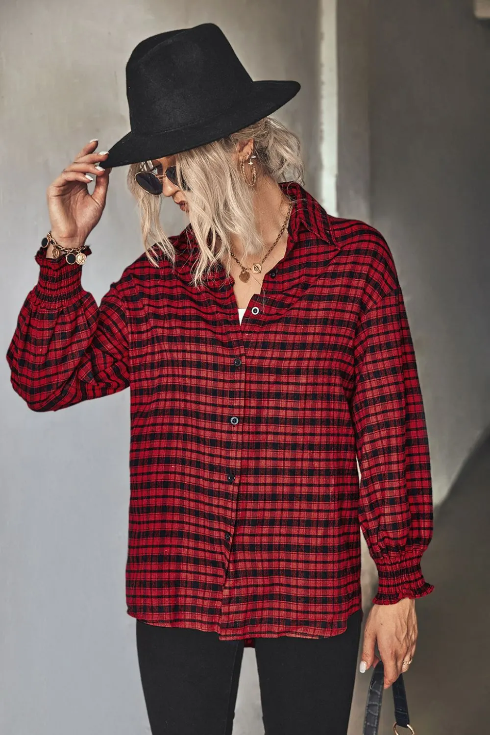 Plaid Button Front Dropped Shoulder Shirt