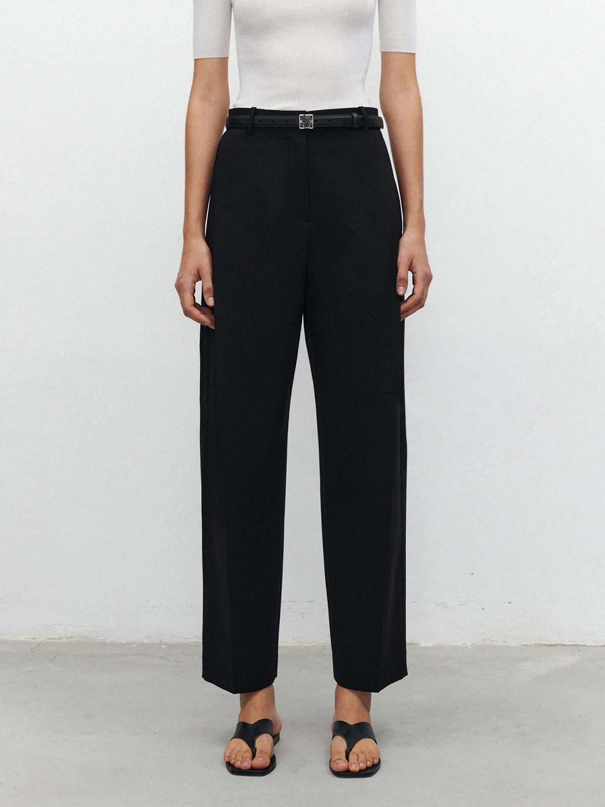 Pocket Straight Leg Trendy Pants Without Belt