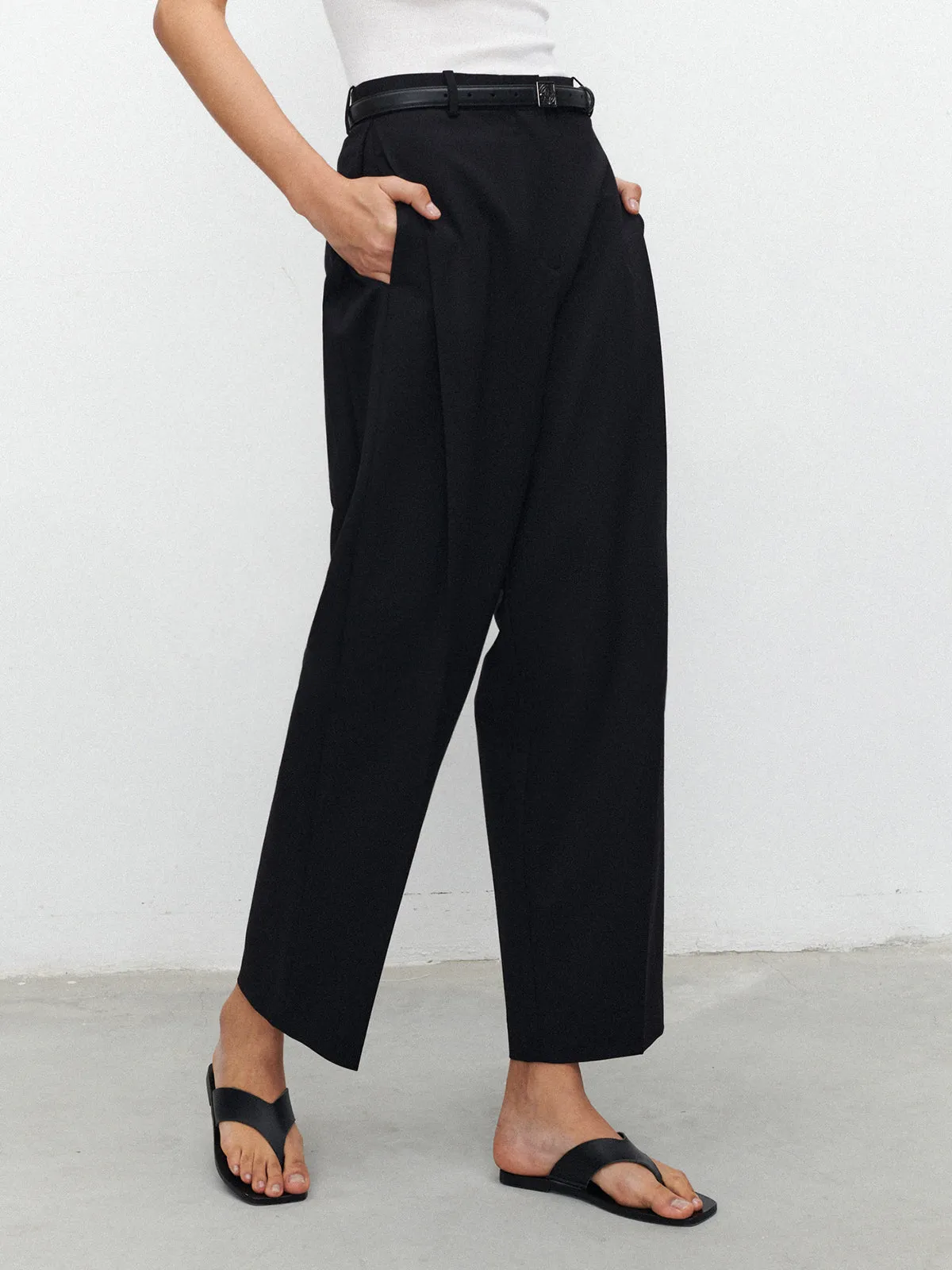 Pocket Straight Leg Trendy Pants Without Belt