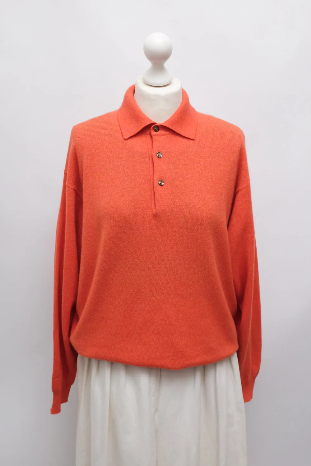 PURE CASHMERE ORANGE POLO SWEATER