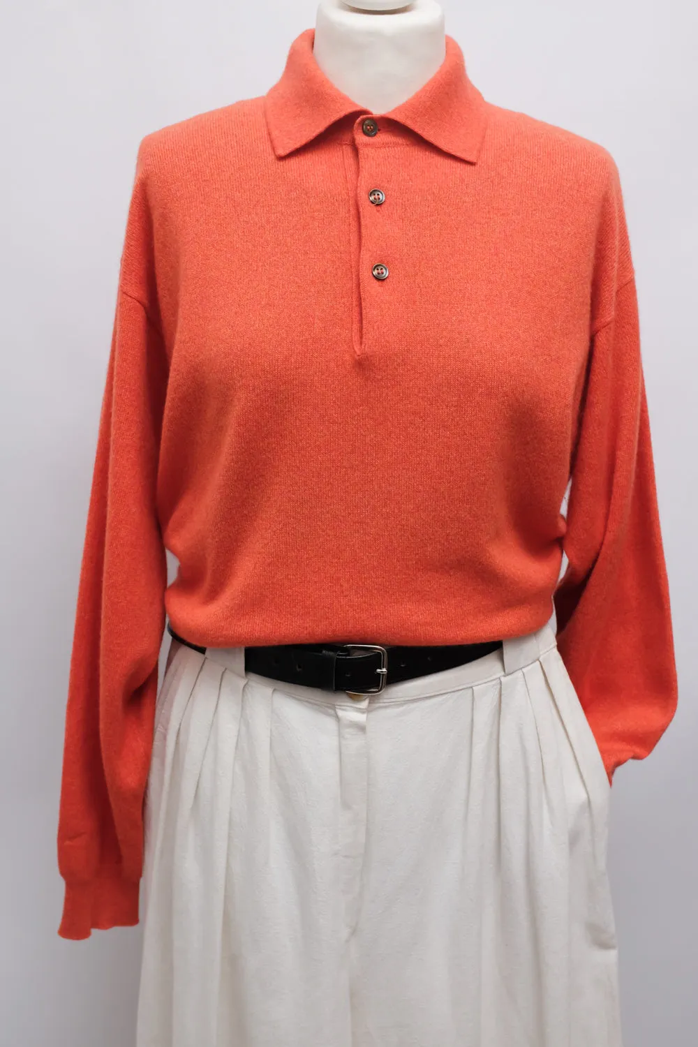 PURE CASHMERE ORANGE POLO SWEATER