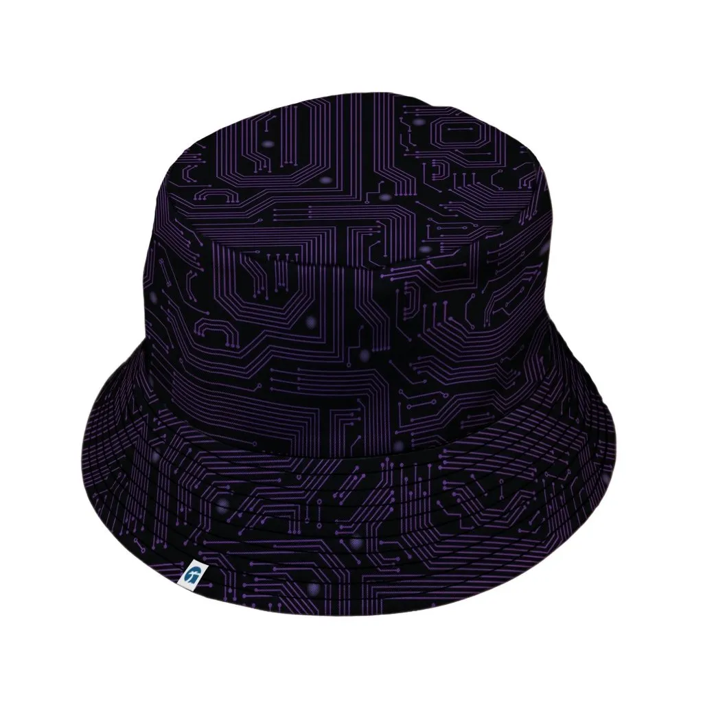 Purple Computer Circuit Board Bucket Hat