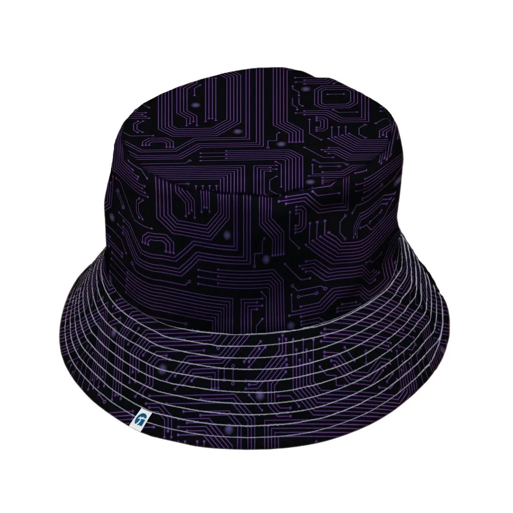 Purple Computer Circuit Board Bucket Hat