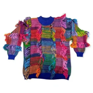 Rainbow Fringe Vintage Sweater - Medium