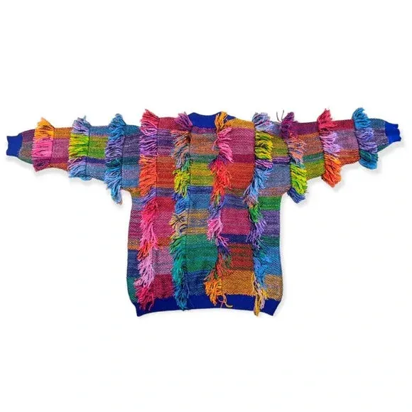 Rainbow Fringe Vintage Sweater - Medium