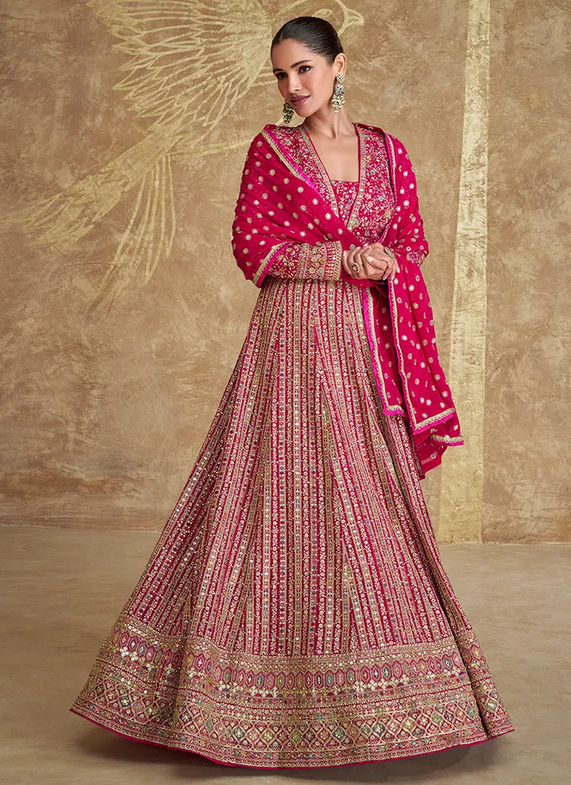 Rani Pink Embroidery Festive Anarkali Gown Dress