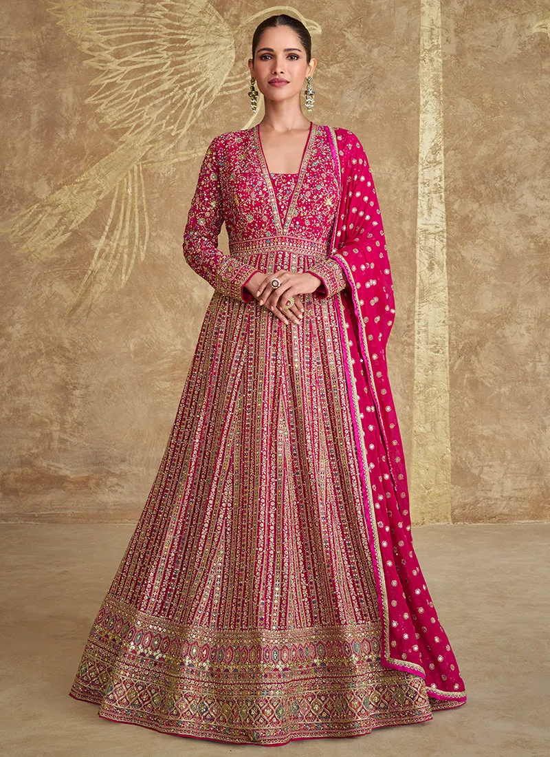 Rani Pink Embroidery Festive Anarkali Gown Dress