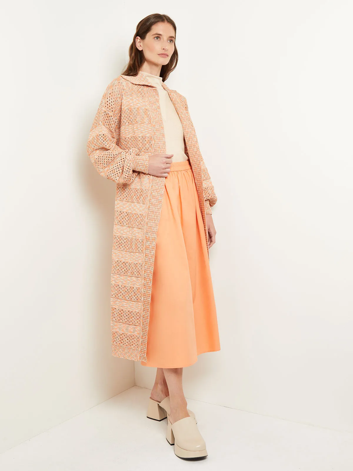 Relaxed Fit Duster - Tie-Waist Pointelle Knit