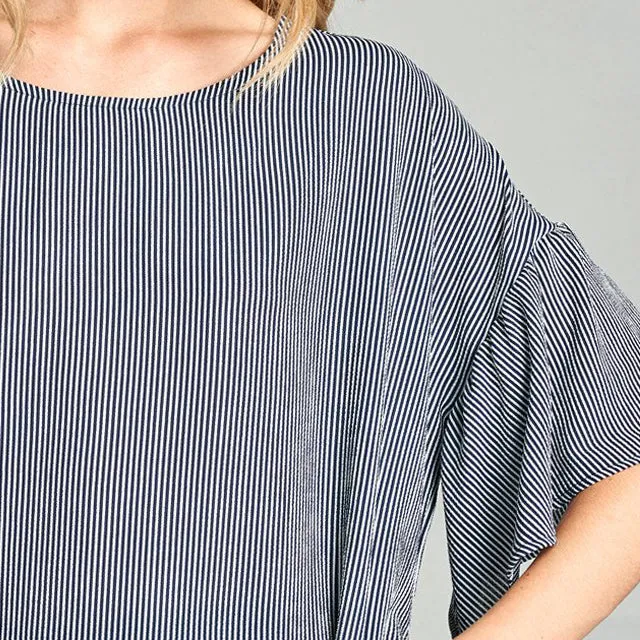 Relaxed Fit Striped Bell Sleeve Top