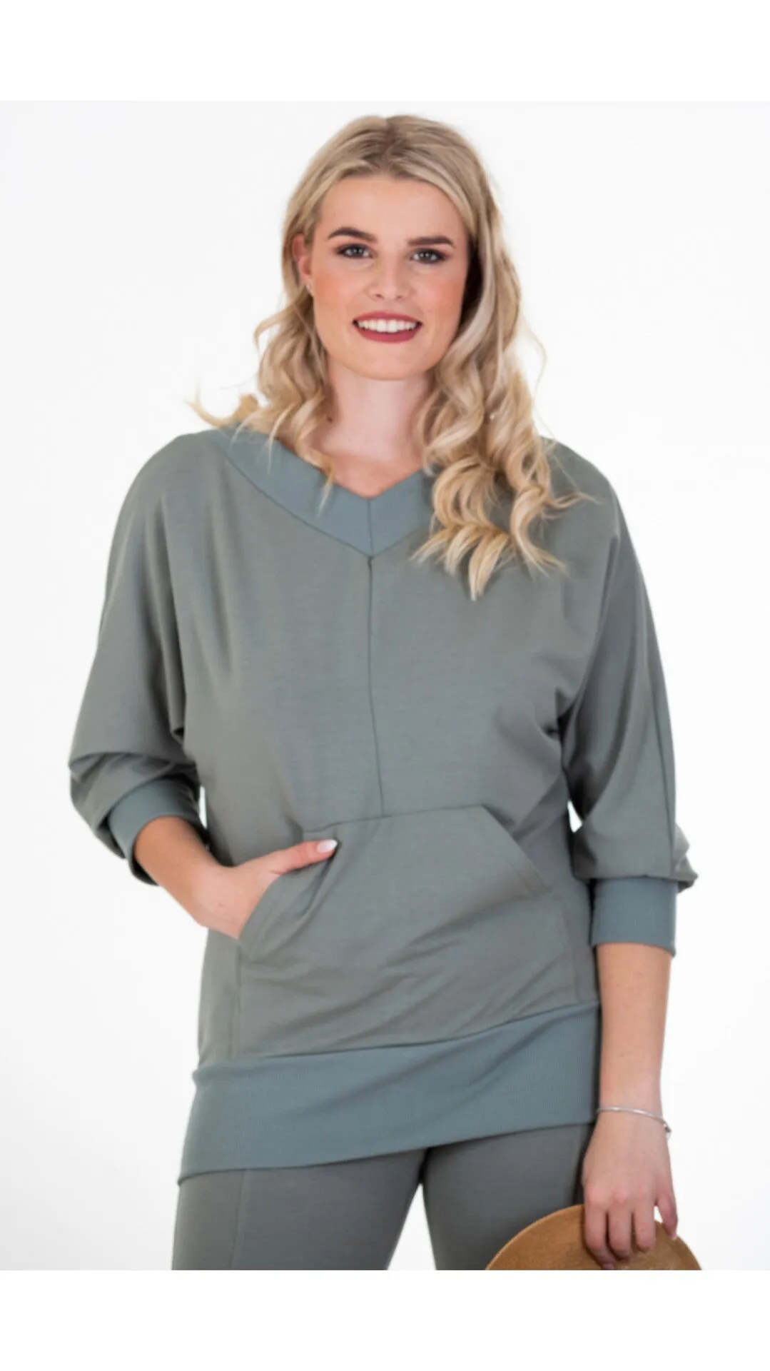 Relaxed V-neck sweater- sage