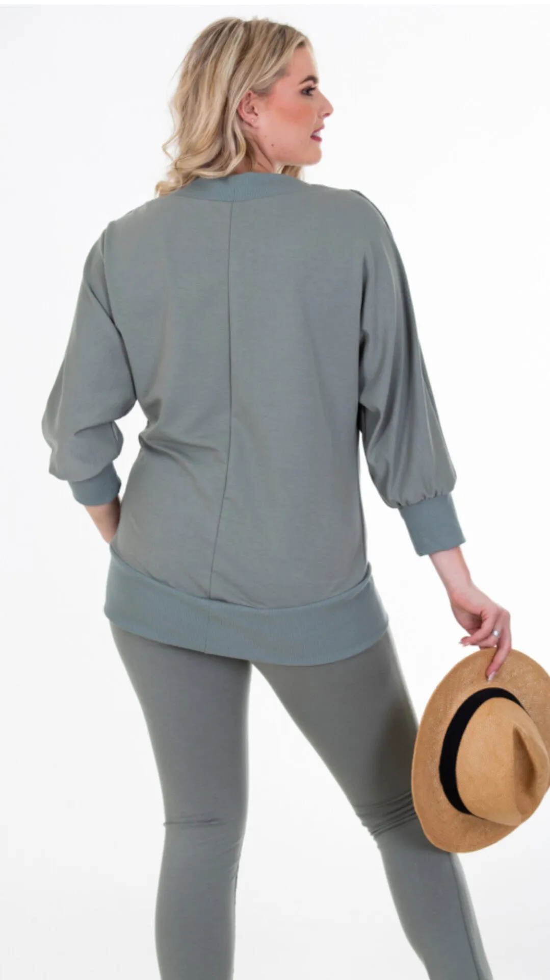 Relaxed V-neck sweater- sage