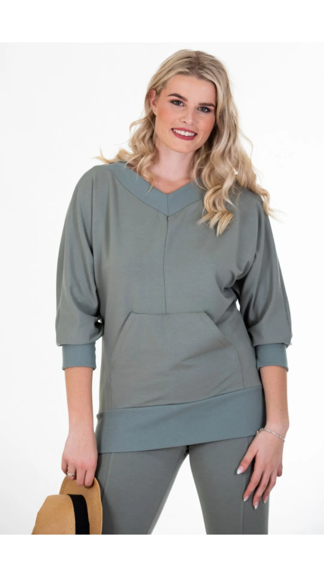 Relaxed V-neck sweater- sage