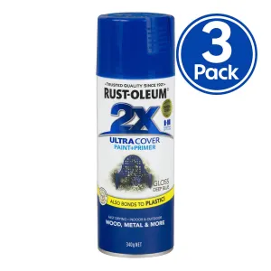 RUST-OLEUM 2X Gloss Paint & Primer Spray Paint 340g Deep Blue x 3 Pack