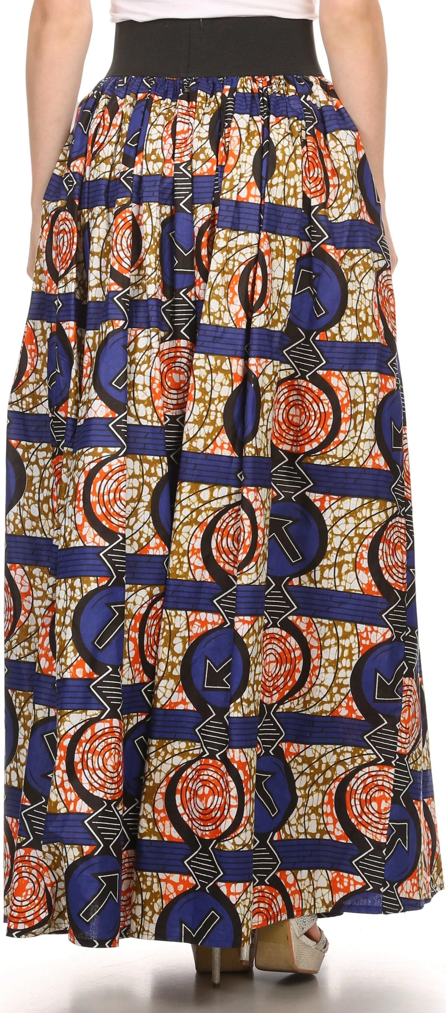 Sakkas Fawna Patterned Long Wax Print Adjustable Waist Skirt With Pockets