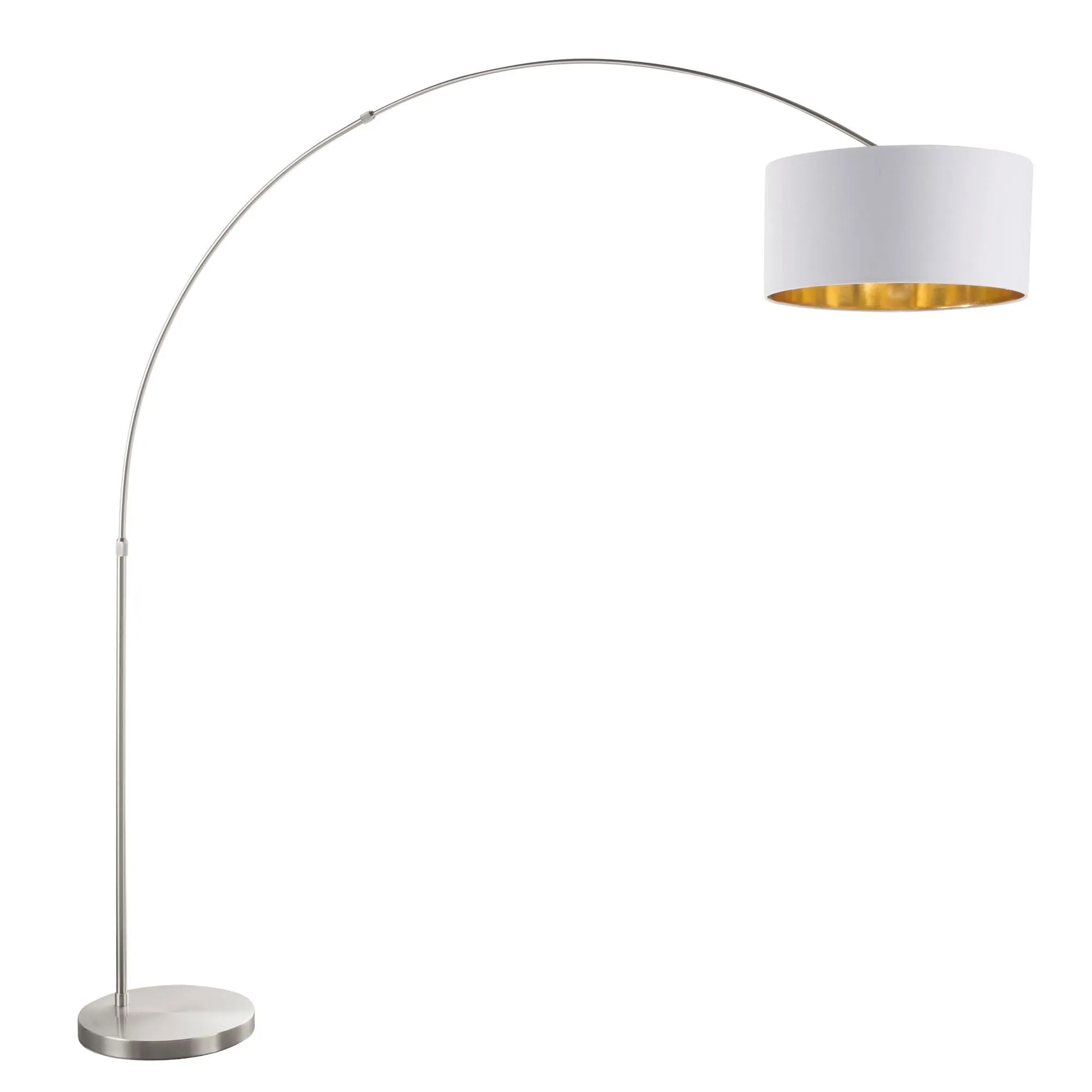 Salon Contemporary Floor Lamp with Satin Nickel Base and White Shade with Gold Accent by LumiSource