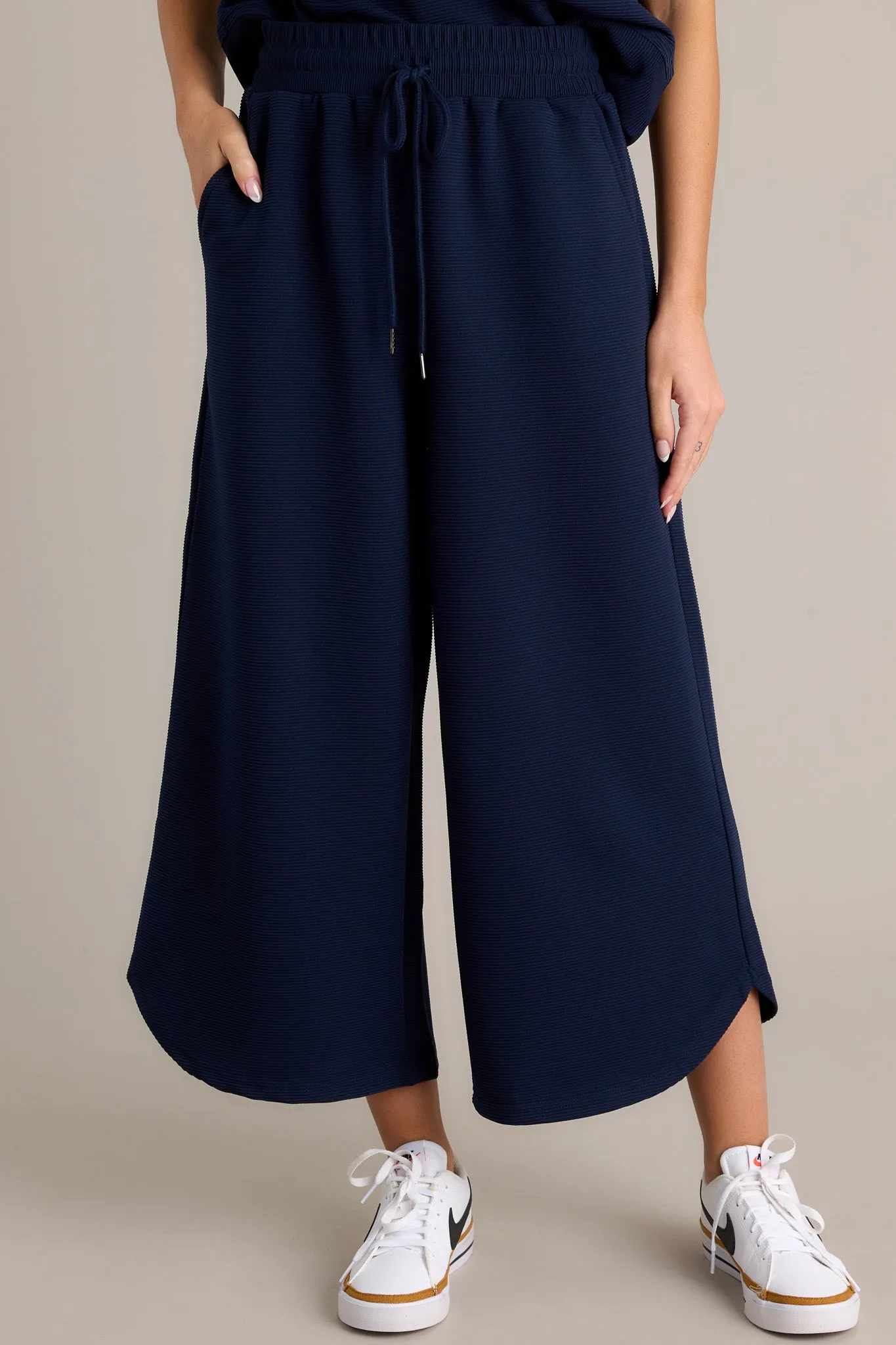 Sand Dune Navy Ribbed Wide Leg Pants