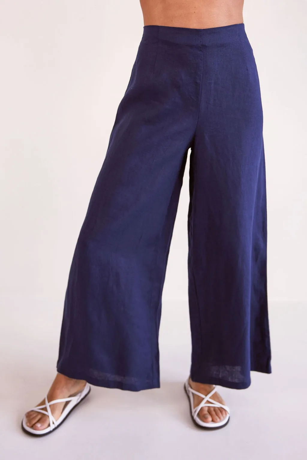 See Saw - 100% Linen Palazzo Pant Navy | SS56N