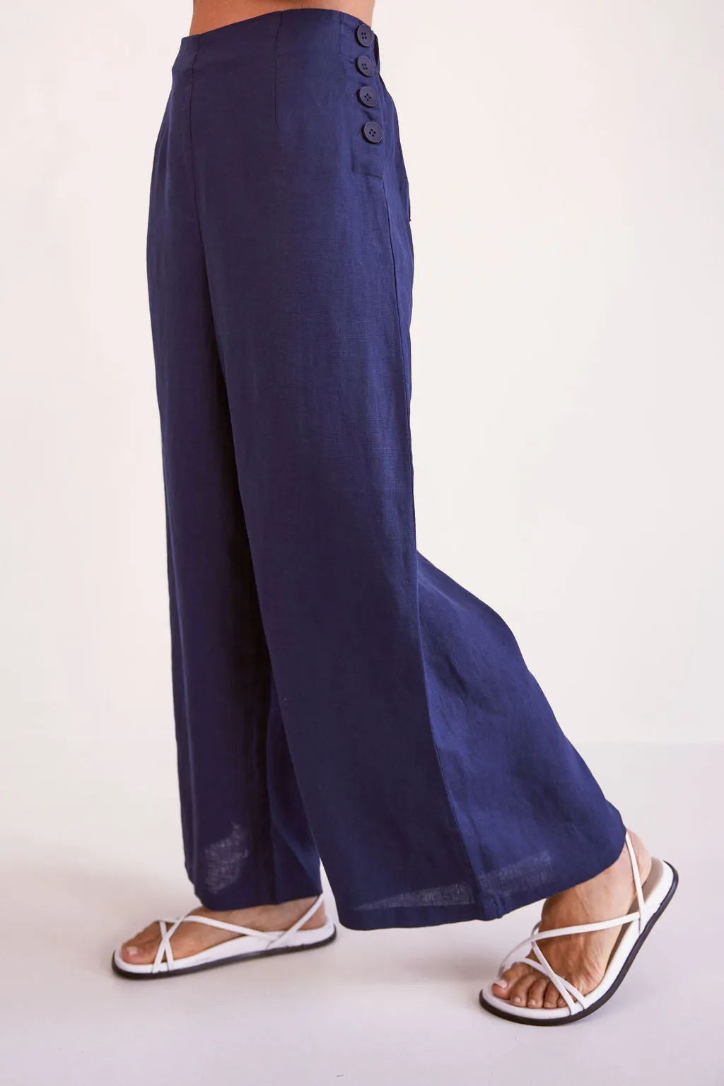 See Saw - 100% Linen Palazzo Pant Navy | SS56N