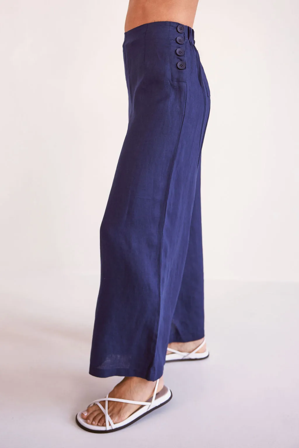 See Saw - 100% Linen Palazzo Pant Navy | SS56N