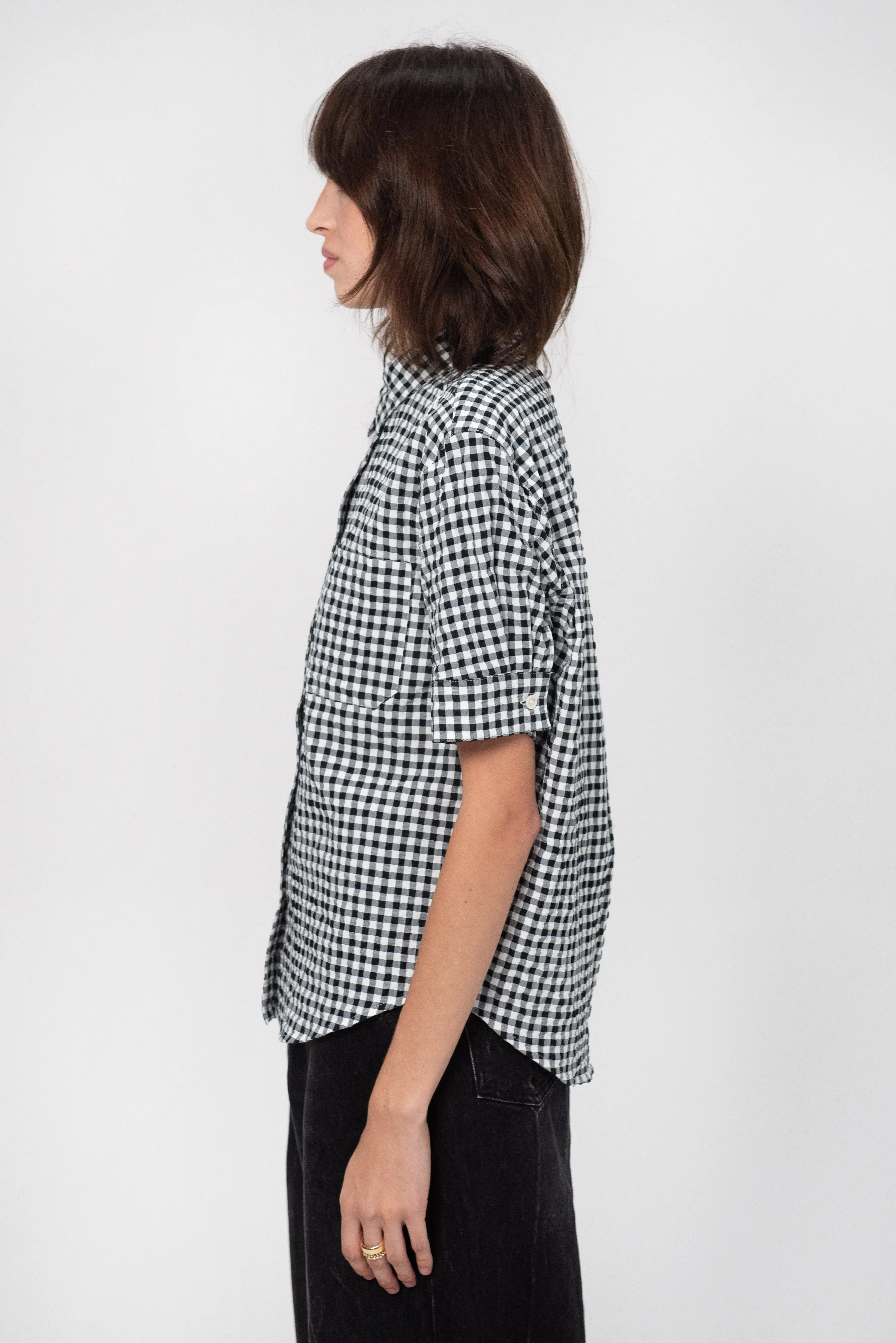 Seersucker Checked Shirt, Black