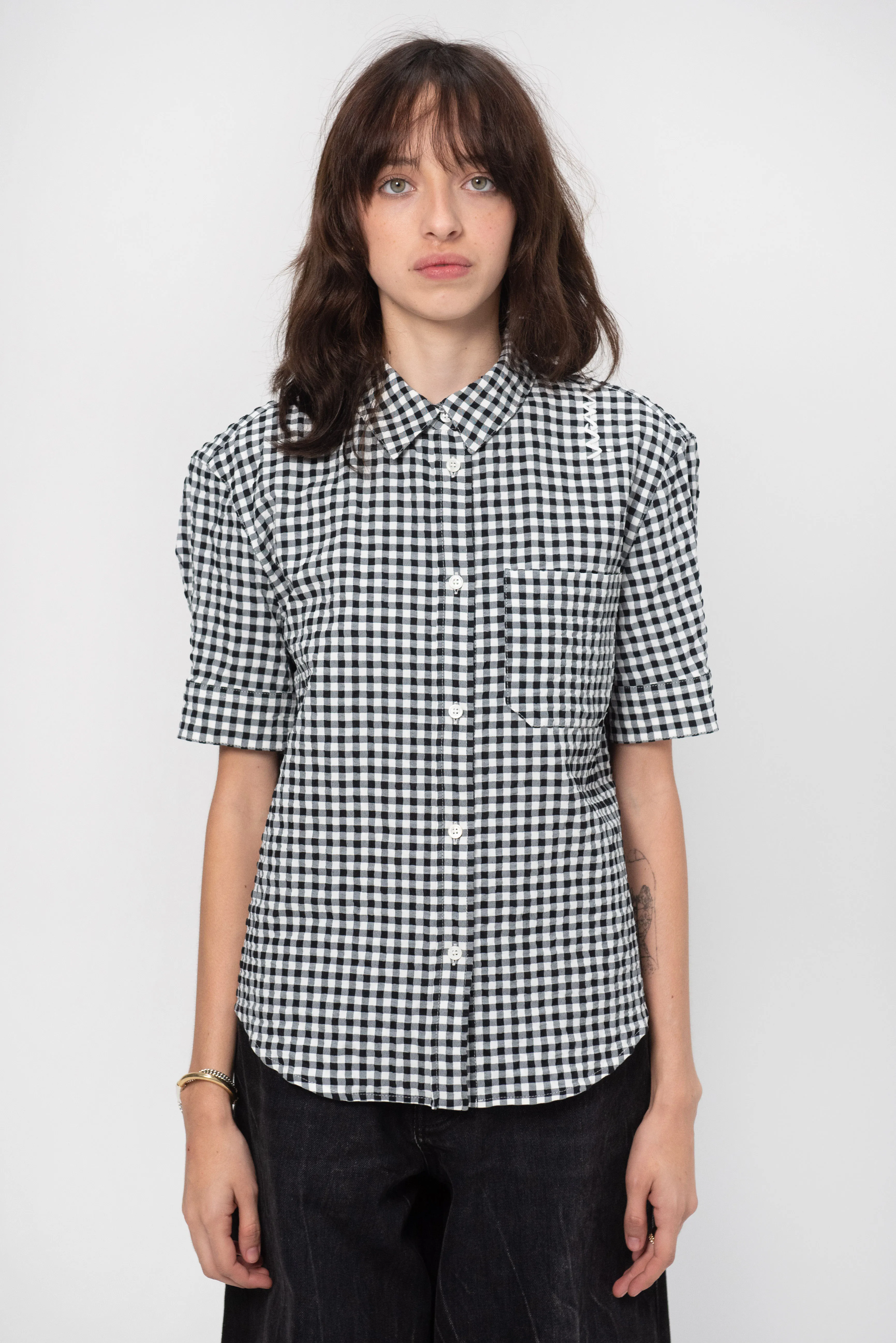 Seersucker Checked Shirt, Black