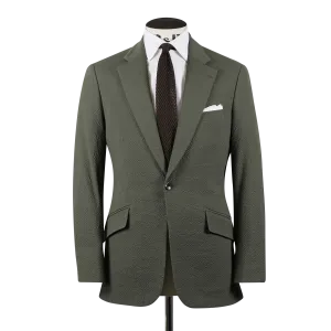 Single Breasted Notch Lapel Suit in Olive Seersucker