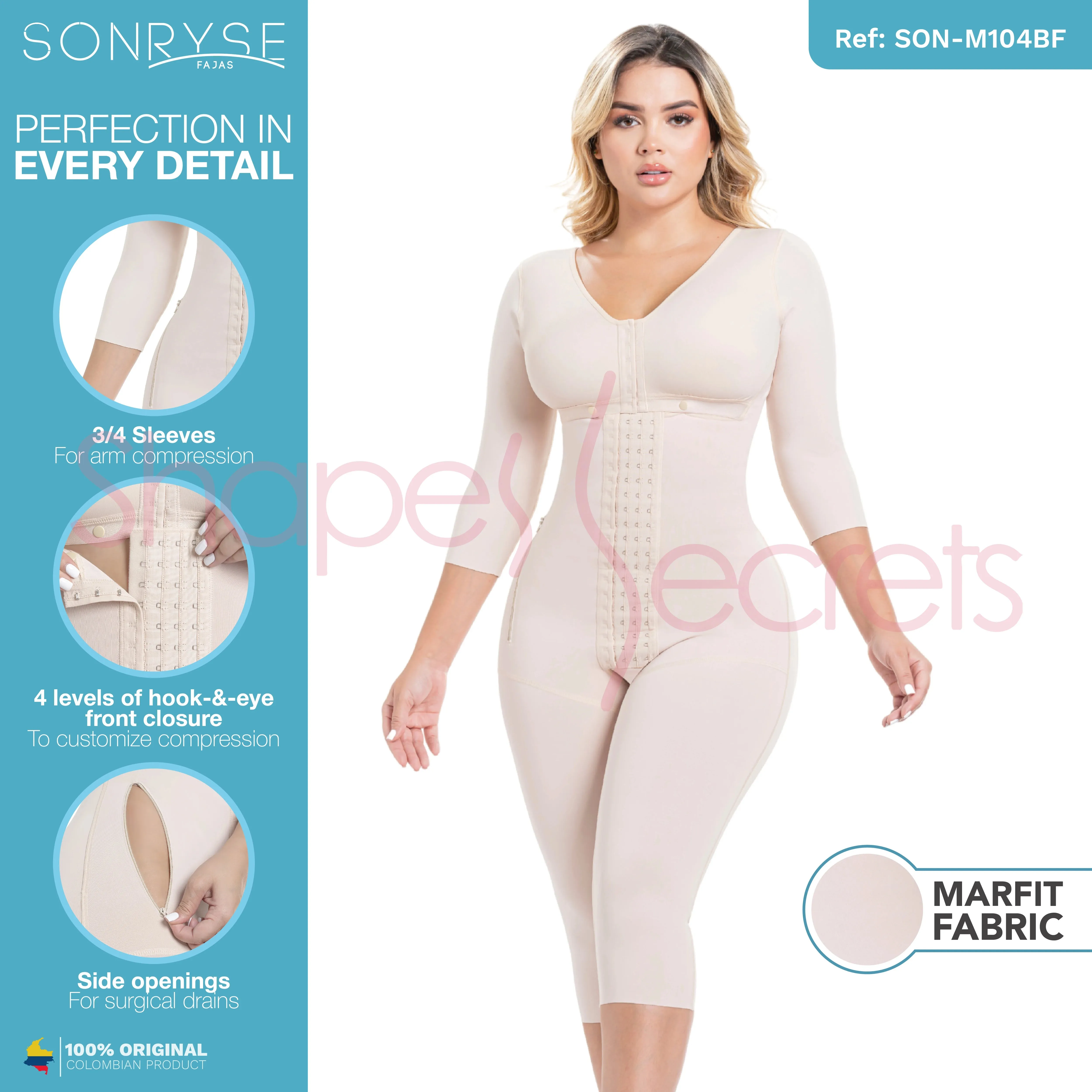 Sonryse M104BF Post Surgery Stage 1 BBL Compression Garment Fajas Colombianas Post Op with Bra Knee Length