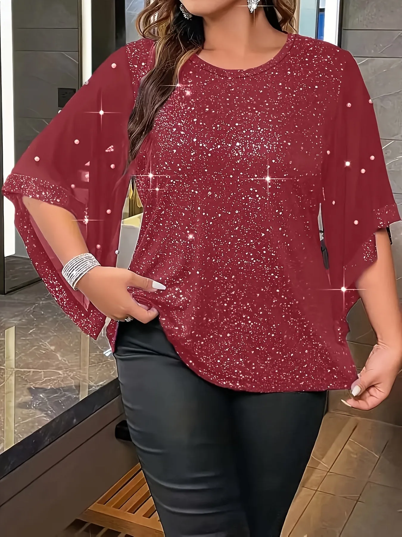 Stylish Plus Size Irregular Sleeve Top for Spring  Summer