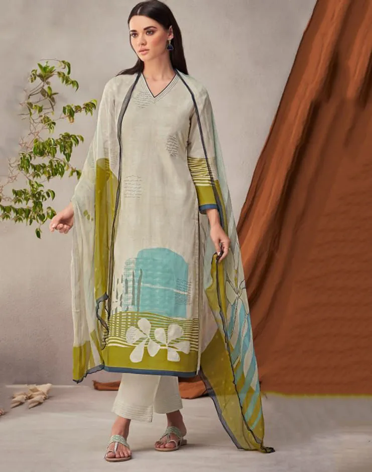 Sudriti Sahiba Off-White Unstitched Pure Cotton Suits