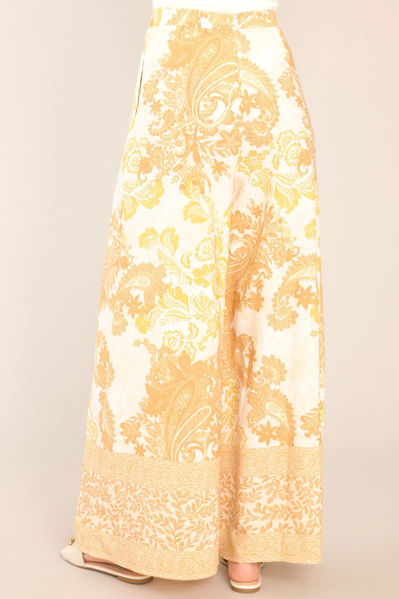 Sunlit Serenity Mustard Print Wide Leg Pants