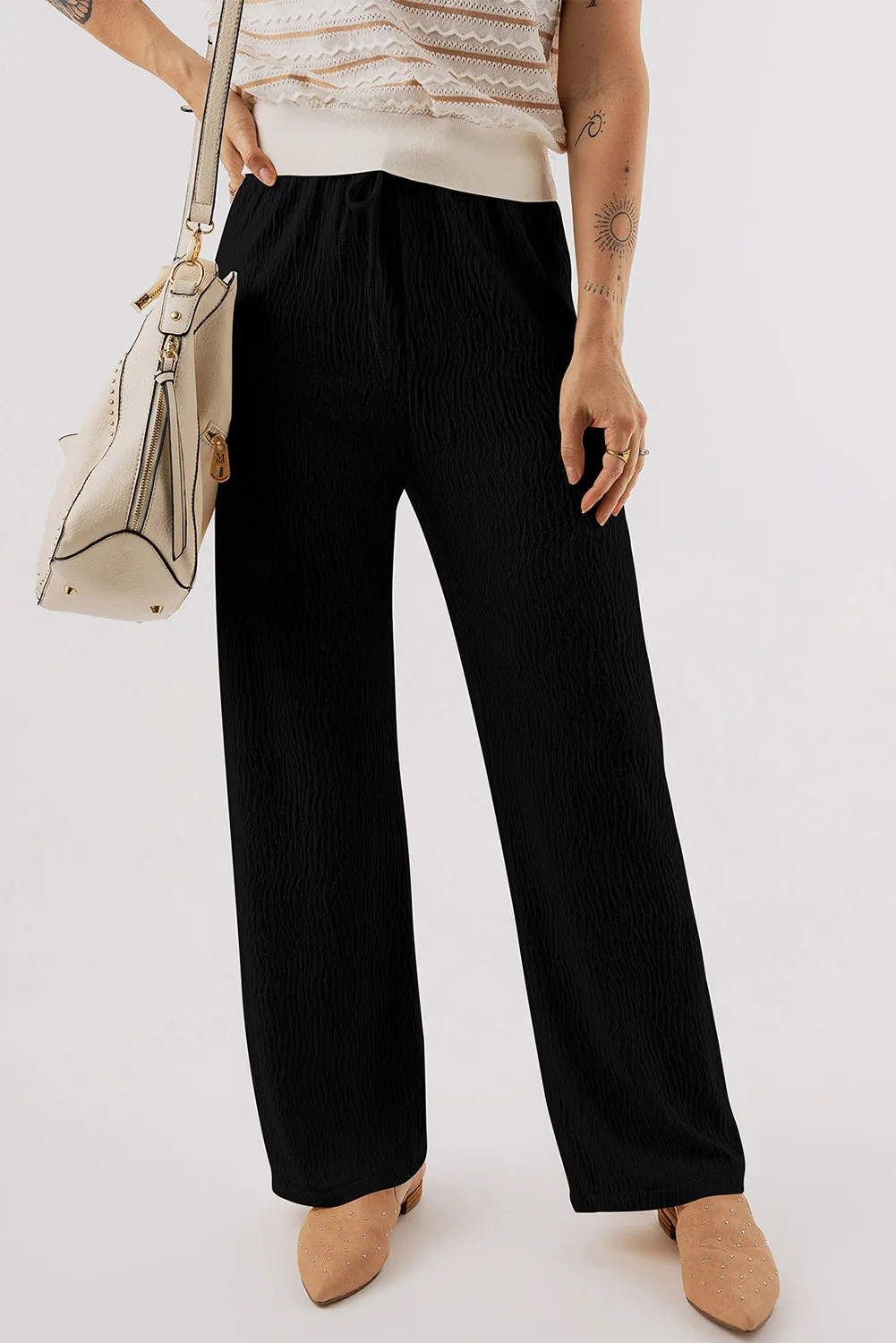 Textured Loose Drawstring Pants