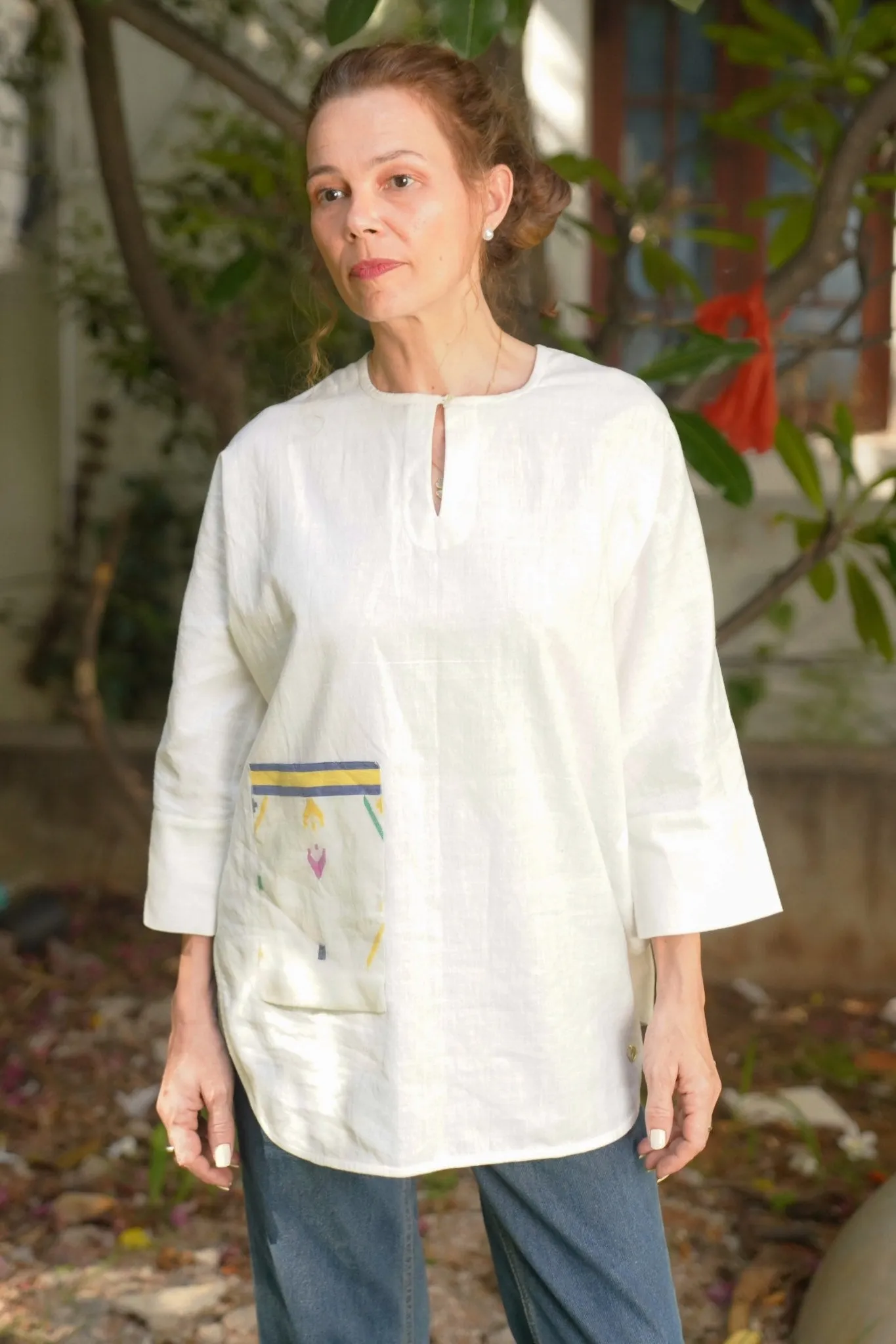 Tokyo - White Handspun & Handwoven Tunic Top