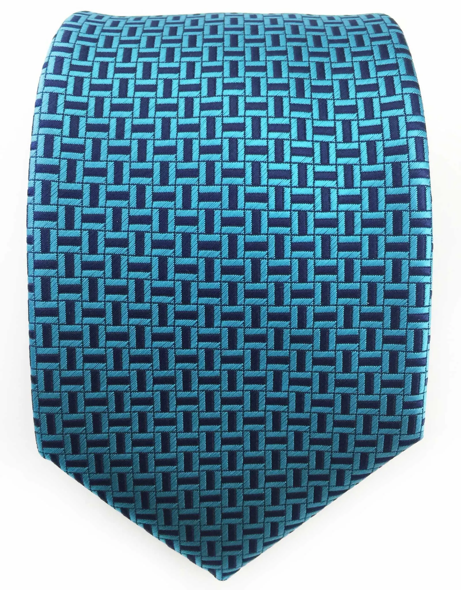 Turquoise & Navy Blue Geometric Tie