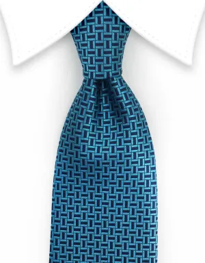 Turquoise & Navy Blue Geometric Tie