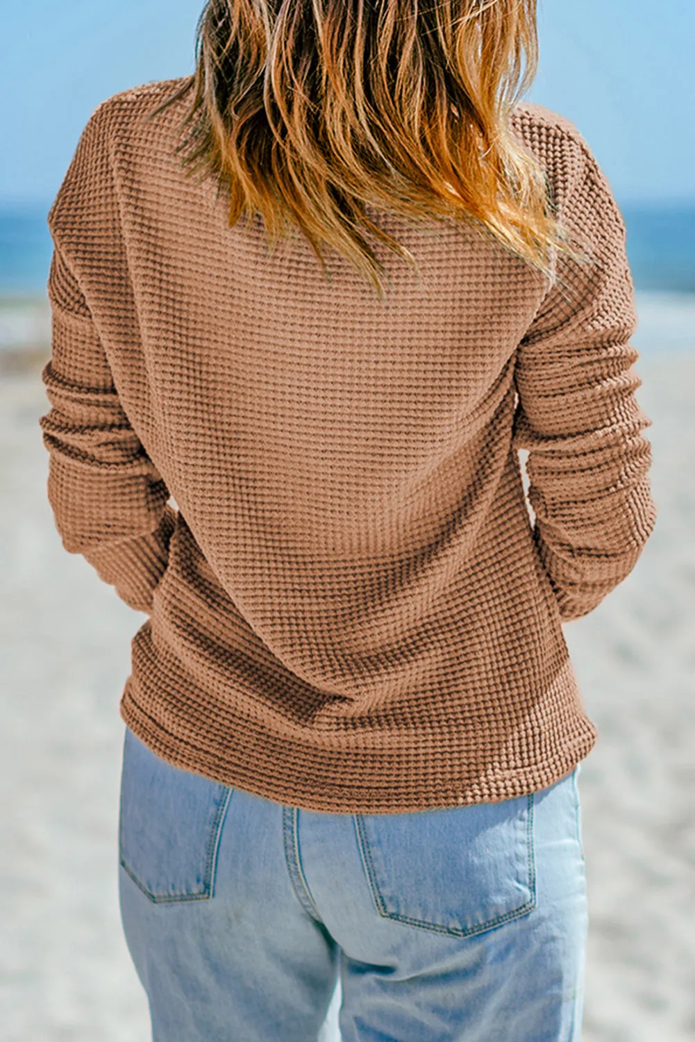 Waffle Drop Shoulder Long Sleeve Top