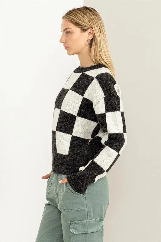 Weekend   Chill Checkered Long Sleeve Sweater