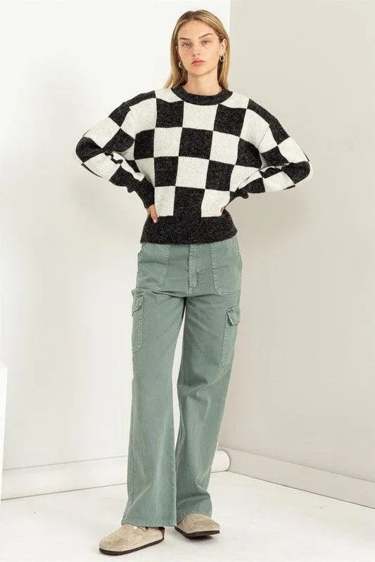 Weekend   Chill Checkered Long Sleeve Sweater