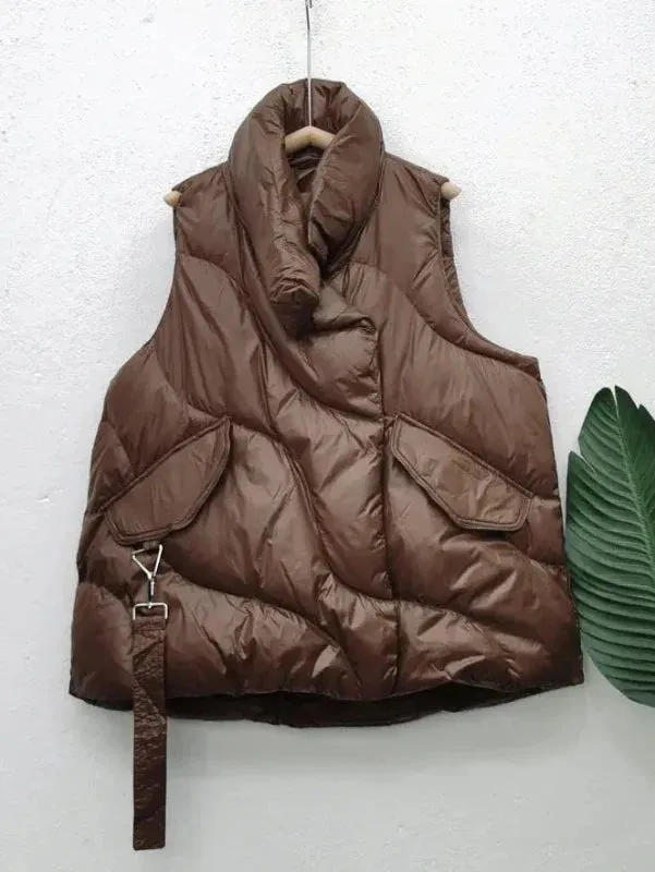 Wenkouban-Winter outfits Christmas Brown Zipper Duck Down Windproof Coat Vest