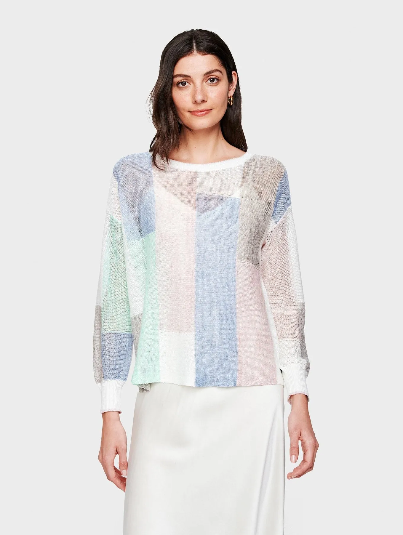 White   Warren - Patchwork Crewneck Sweater in Pastel Combo